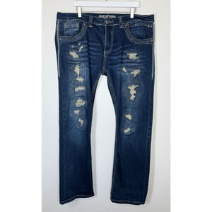 Affliction ACE Jeans Embroidered Pockets Distressed 38